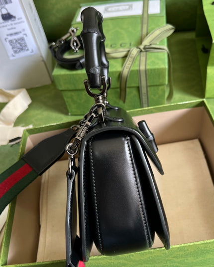Gucci Small Top Handle Black Bag With Bamboo 675797