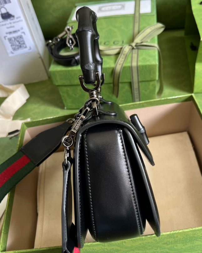 Gucci Small Top Handle Black Bag With Bamboo 675797