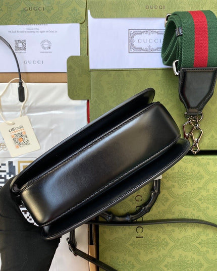 Gucci Small Top Handle Black Bag With Bamboo 675797