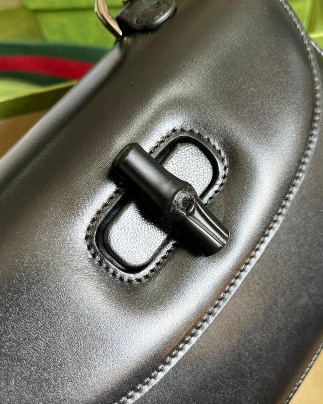 Gucci Small Top Handle Black Bag With Bamboo 675797