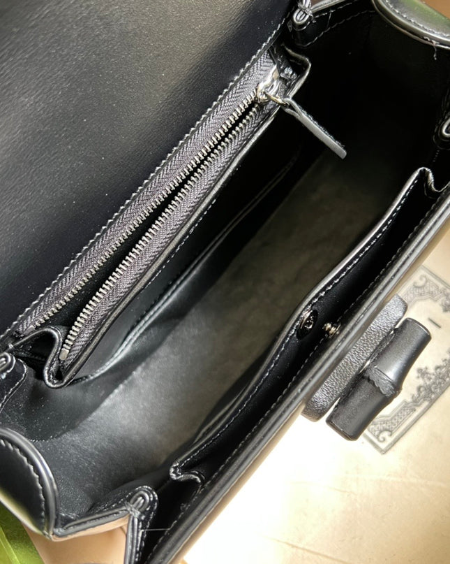 Gucci Small Top Handle Black Bag With Bamboo 675797