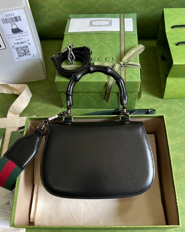 Gucci Small Top Handle Black Bag With Bamboo 675797