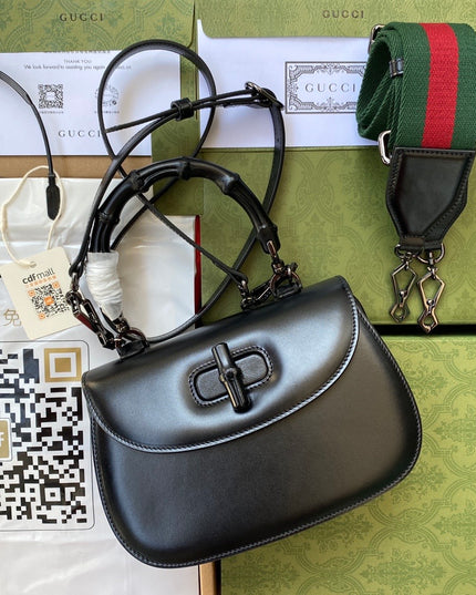Gucci Small Top Handle Black Bag With Bamboo 675797