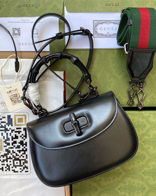 Gucci Small Top Handle Black Bag With Bamboo 675797