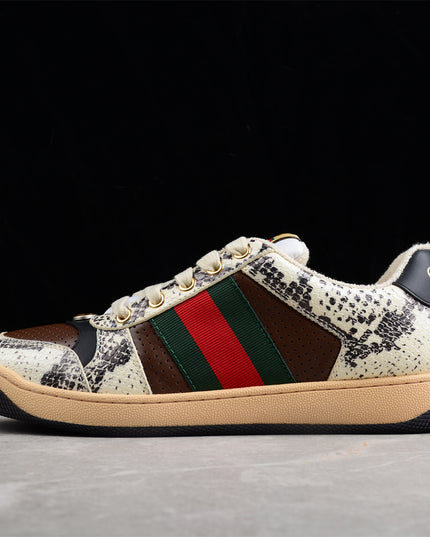 Gucci Snake-Print Leather Sneaker with Green-Red Web Stripe
