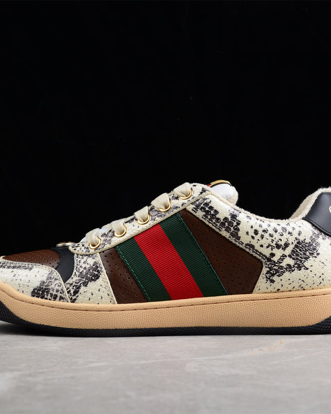 Gucci Snake-Print Leather Sneaker with Green-Red Web Stripe