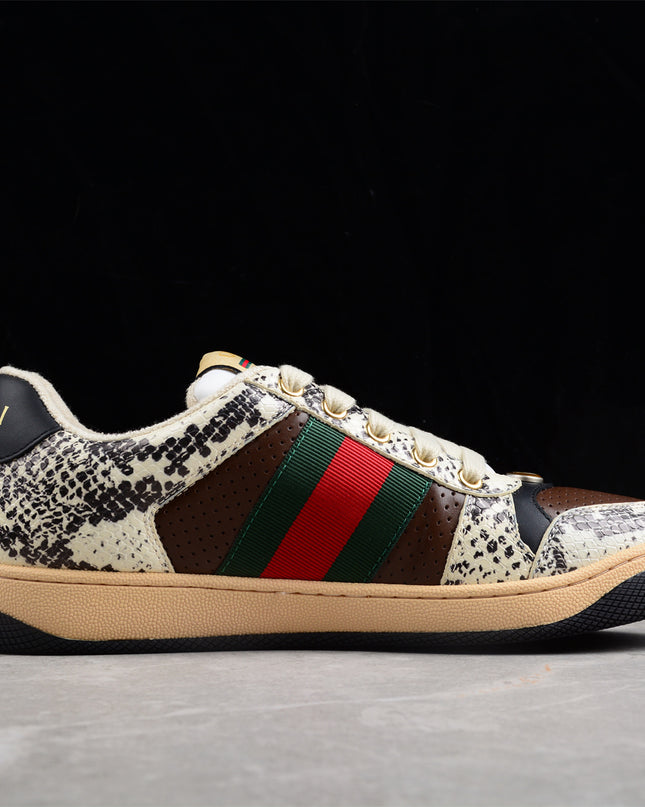Gucci Snake-Print Leather Sneaker with Green-Red Web Stripe