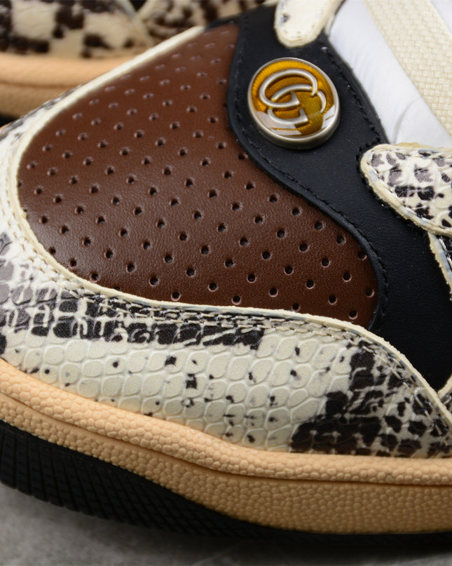 Gucci Snake-Print Leather Sneaker with Green-Red Web Stripe