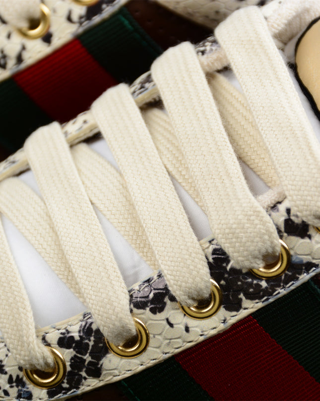 Gucci Snake-Print Leather Sneaker with Green-Red Web Stripe