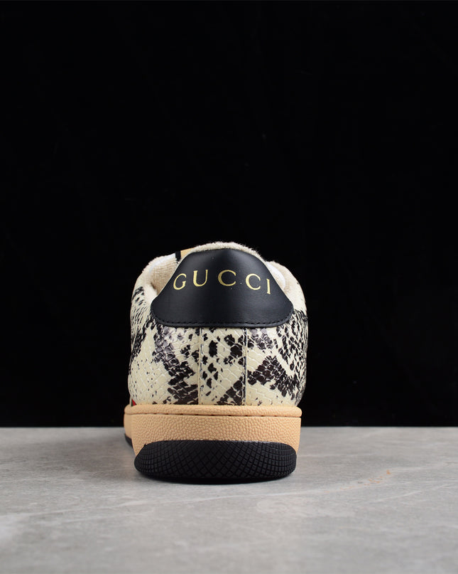 Gucci Snake-Print Leather Sneaker with Green-Red Web Stripe