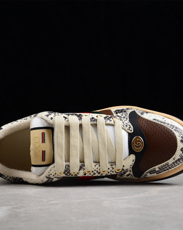 Gucci Snake-Print Leather Sneaker with Green-Red Web Stripe