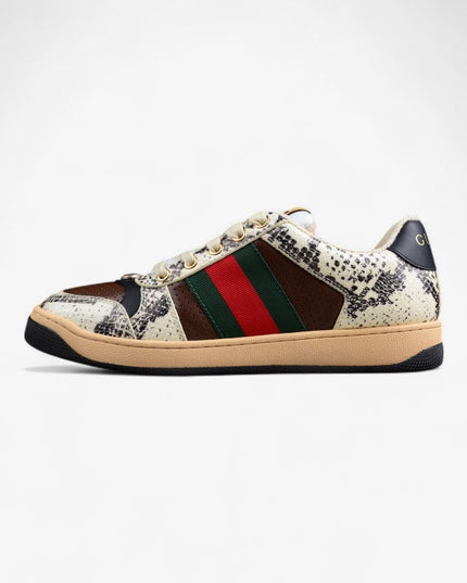 Gucci Snake-Print Leather Sneaker with Green-Red Web Stripe