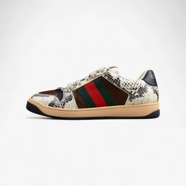 Gucci Snake-Print Leather Sneaker with Green-Red Web Stripe