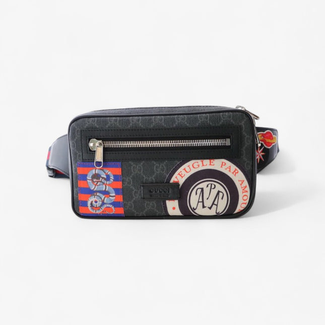 Gucci Soft GG Supreme Belt Bag with Vintage-Inspired Patches