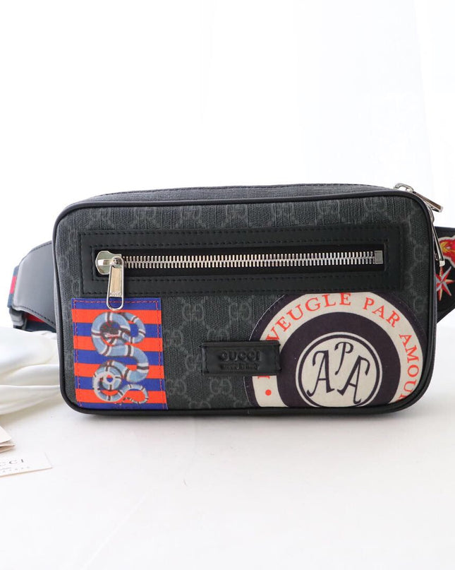 Gucci Soft GG Supreme Belt Bag with Vintage-Inspired Patches
