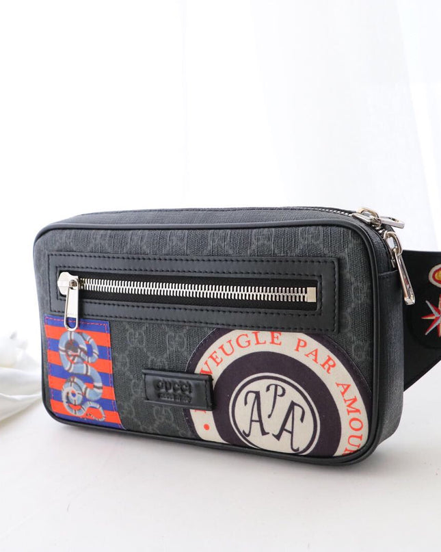 Gucci Soft GG Supreme Belt Bag with Vintage-Inspired Patches