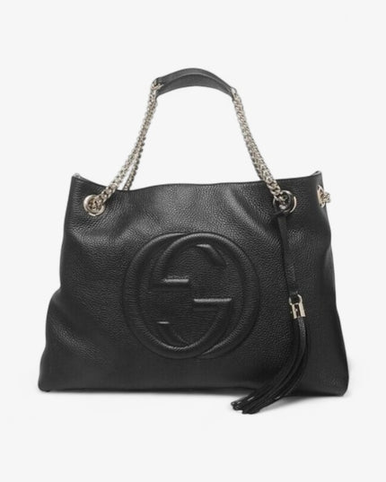 Gucci Soho Chain Tote Bag – Black Pebbled Leather with GG Logo