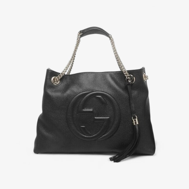 Gucci Soho Chain Tote Bag – Black Pebbled Leather with GG Logo