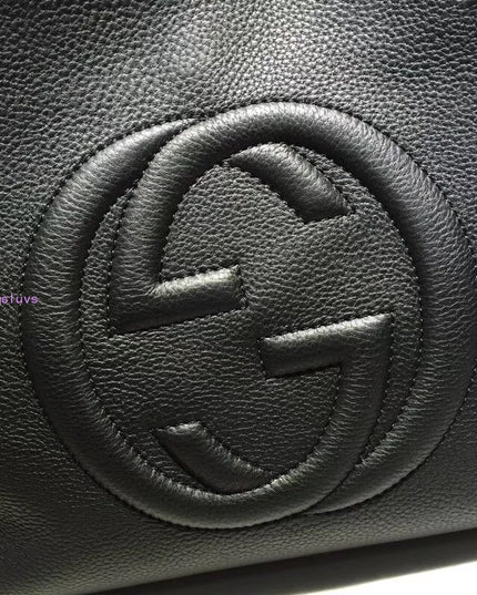 Gucci Soho Chain Tote Bag – Black Pebbled Leather with GG Logo