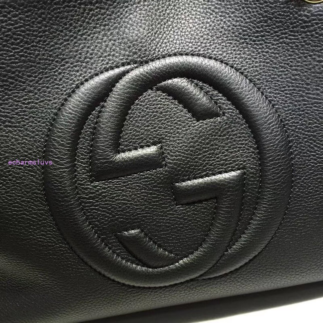 Gucci Soho Chain Tote Bag – Black Pebbled Leather with GG Logo