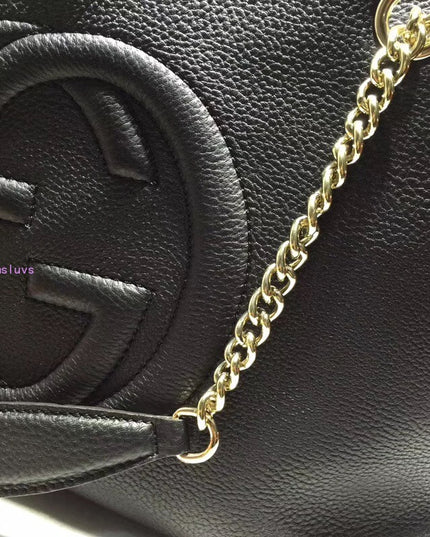 Gucci Soho Chain Tote Bag – Black Pebbled Leather with GG Logo