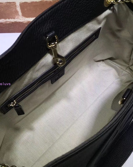 Gucci Soho Chain Tote Bag – Black Pebbled Leather with GG Logo