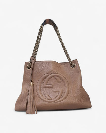 Gucci Soho Chain Tote Bag – Nude Pink Pebbled Leather with GG Logo