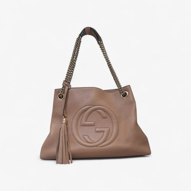 Gucci Soho Chain Tote Bag – Nude Pink Pebbled Leather with GG Logo