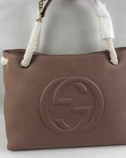 Gucci Soho Chain Tote Bag – Nude Pink Pebbled Leather with GG Logo