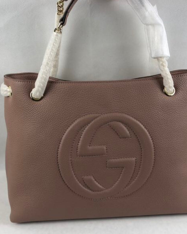 Gucci Soho Chain Tote Bag – Nude Pink Pebbled Leather with GG Logo