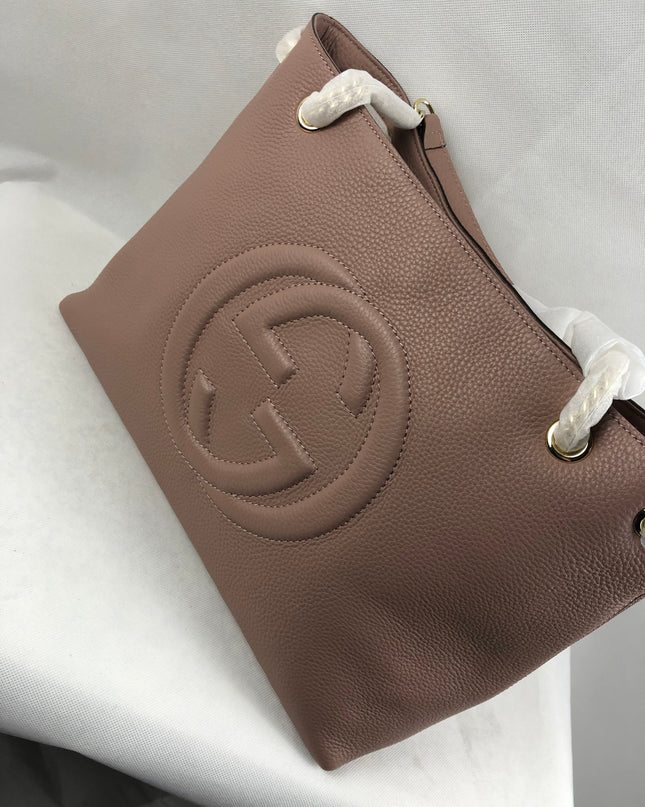 Gucci Soho Chain Tote Bag – Nude Pink Pebbled Leather with GG Logo