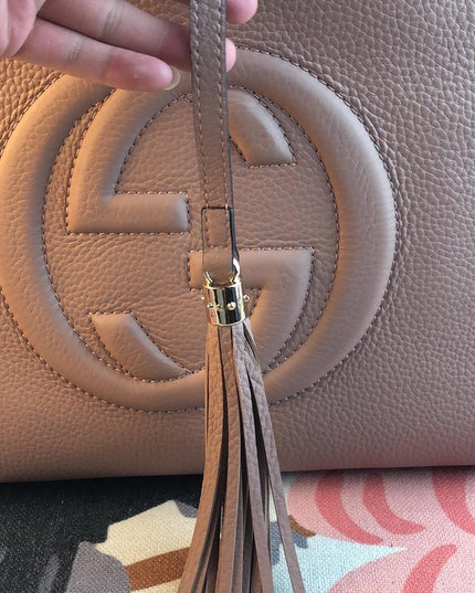 Gucci Soho Chain Tote Bag – Nude Pink Pebbled Leather with GG Logo