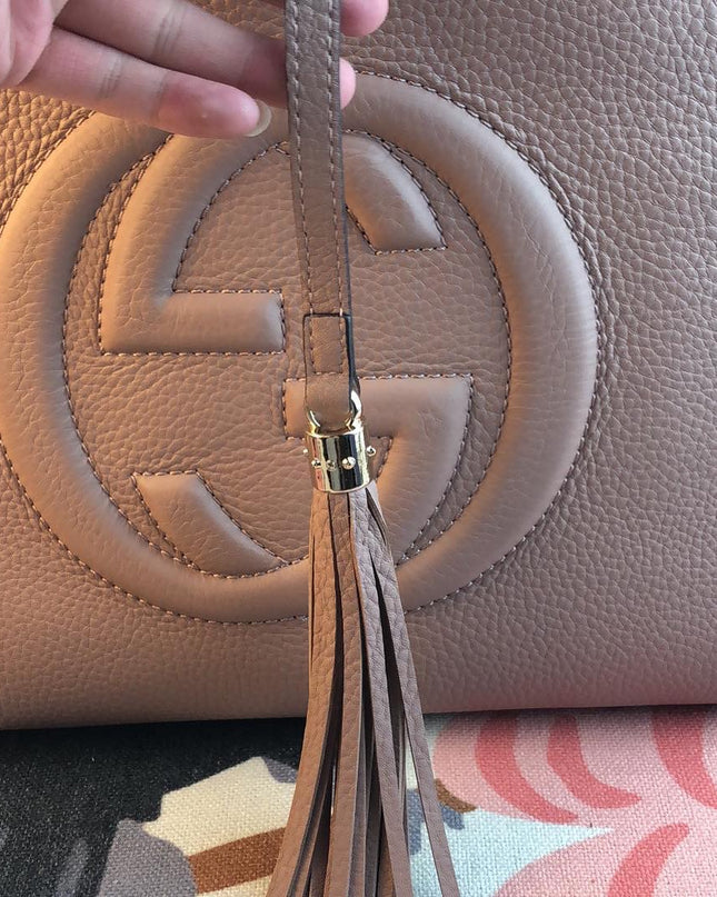 Gucci Soho Chain Tote Bag – Nude Pink Pebbled Leather with GG Logo