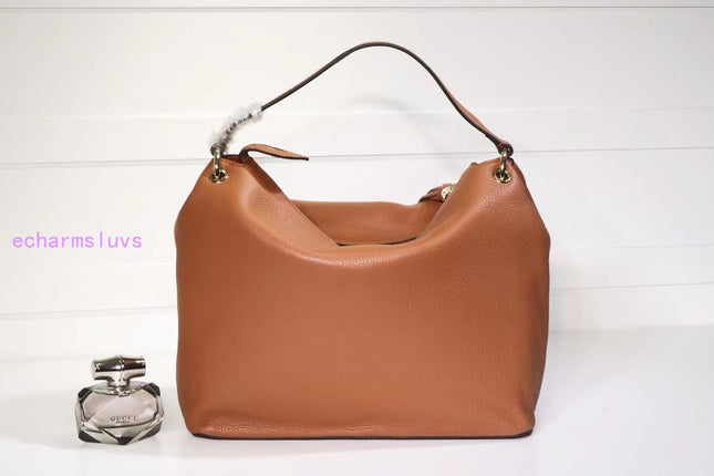 Gucci Soho Shoulder Tote Bag – 35cm Camel Brown Leather with Tassel Zip