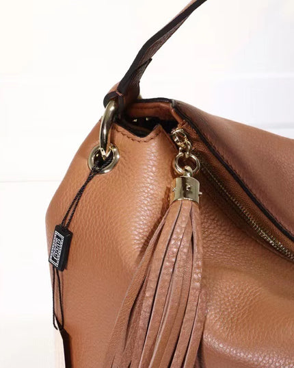 Gucci Soho Shoulder Tote Bag – 35cm Camel Brown Leather with Tassel Zip