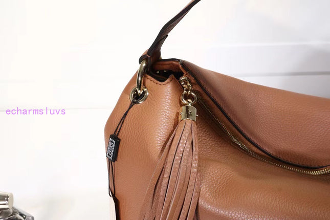 Gucci Soho Shoulder Tote Bag – 35cm Camel Brown Leather with Tassel Zip