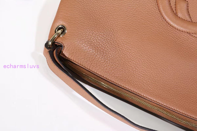 Gucci Soho Shoulder Tote Bag – 35cm Camel Brown Leather with Tassel Zip