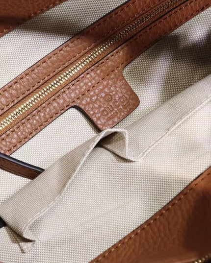 Gucci Soho Shoulder Tote Bag – 35cm Camel Brown Leather with Tassel Zip