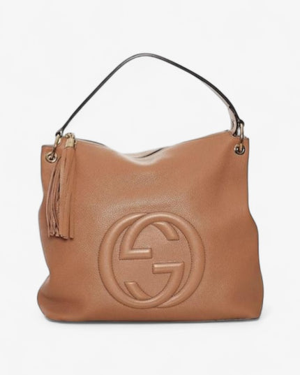 Gucci Soho Shoulder Tote Bag – 35cm Camel Brown Leather with Tassel Zip