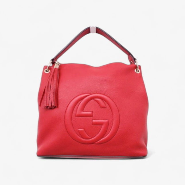 Gucci Soho Shoulder Tote Bag – Red Pebbled Leather with Tassel Zip