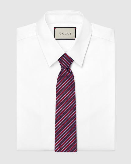 Gucci Striped Silk Jacquard Tie – Blue & Bordeaux