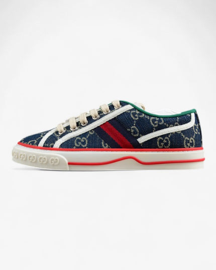 Gucci Tennis 1977 GG Denim Sneaker with Red Piping