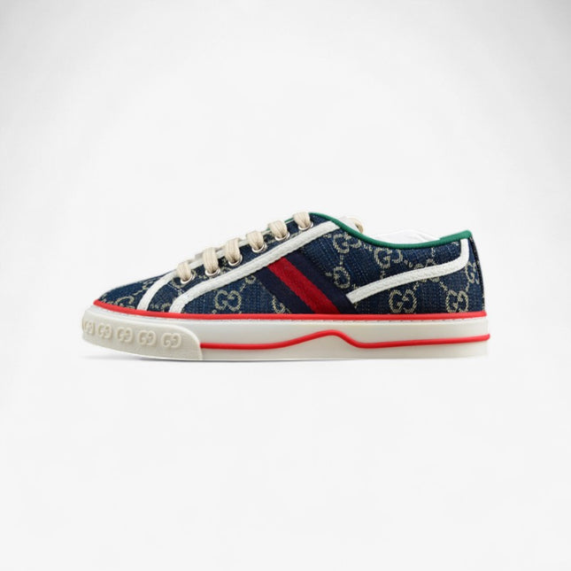 Gucci Tennis 1977 GG Denim Sneaker with Red Piping