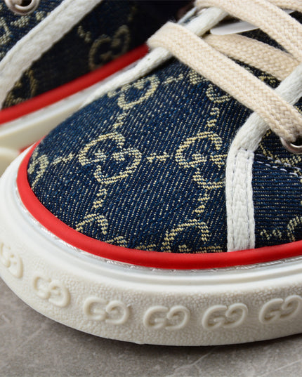 Gucci Tennis 1977 GG Denim Sneaker with Red Piping
