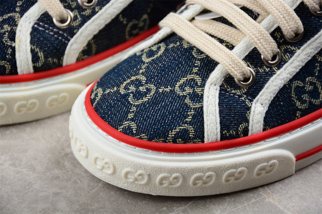 Gucci Tennis 1977 GG Denim Sneaker with Red Piping