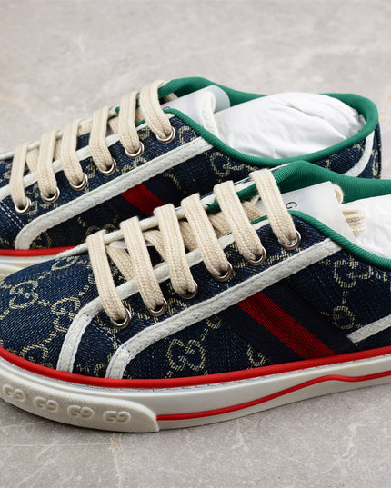 Gucci Tennis 1977 GG Denim Sneaker with Red Piping