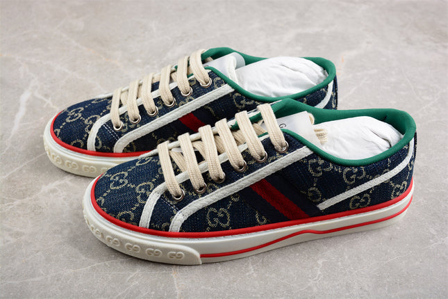 Gucci Tennis 1977 GG Denim Sneaker with Red Piping
