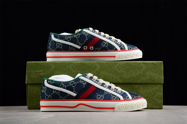 Gucci Tennis 1977 GG Denim Sneaker with Red Piping