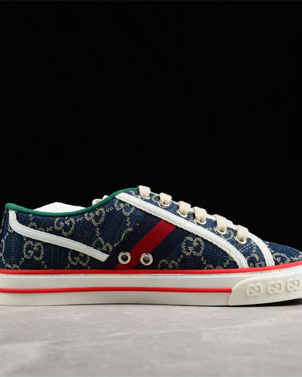 Gucci Tennis 1977 GG Denim Sneaker with Red Piping