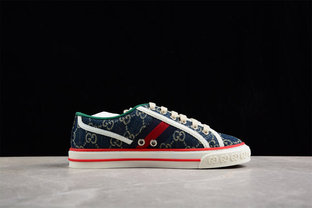 Gucci Tennis 1977 GG Denim Sneaker with Red Piping